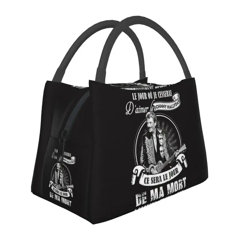 

Custom Johnny Hallyday French Singer Lunch Bags Women Warm Cooler Insulated Lunch Boxes for Work Pinic or Travel