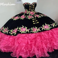 princess fushia quinceanera dress charro floral embroidery ball gown mexican sweet 15 dresses corset vestidos de 15 a%c3%b1os 2022