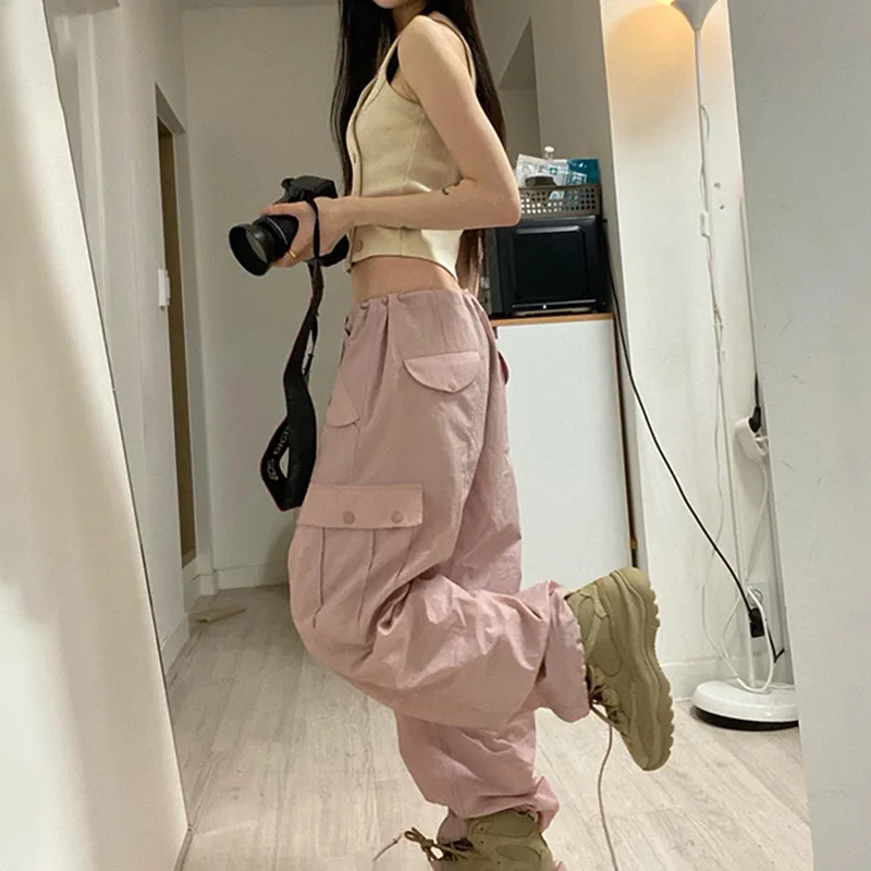 

Y2K Baggy Pants Streetwear Women Harajuku Barbie Pink Low Waist Large Pocket Loose Long Pant Grunge Punk Sweatpants Cargo Pants