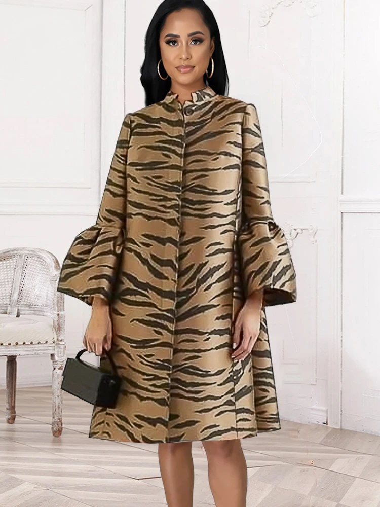 

Женское платье с длинным рукавом и принтом, коричневое свободное повседневное модное платье до колен, женские осенние африканские платья б...