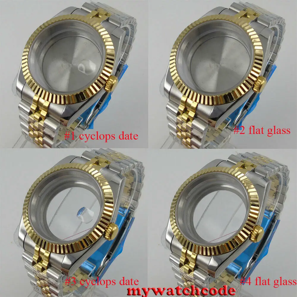 40mm sapphire glass two tone Watch Case fit NH35 NH36 Miyota 8215 ETA 2824 2836 Movement jubilee bracelet
