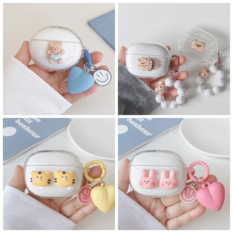 

For Honor Earbuds X3 lite Case Earbuds x3i Cute Bear / Cartoon Animal Cover Silicone Transparent Earphone Cover with Keychain