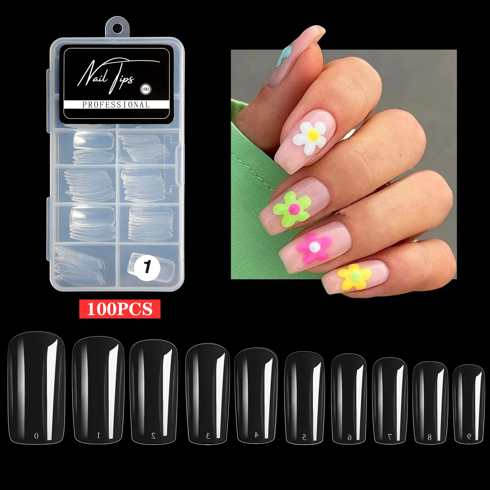 

HOT SALE 100pcs/box False Nails Acrylic Press on Nails Coffin Artificial Nails Clear/Semi-matte Tips for Extension Manicure Tool