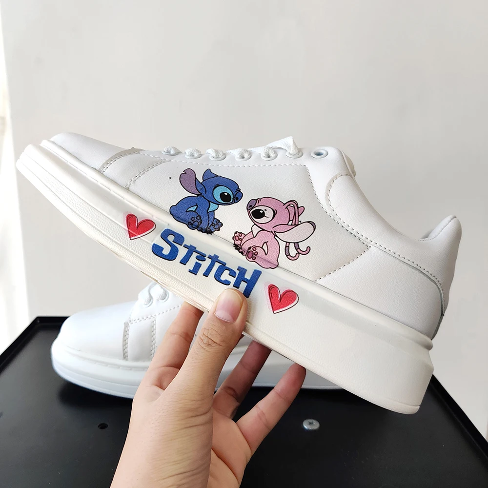 Disney Stitch Couple Fashion Men Women Vulcanize Shoes Male Platform Sneakers Girls Casual kateboarding Shoes flats 3D graffiti