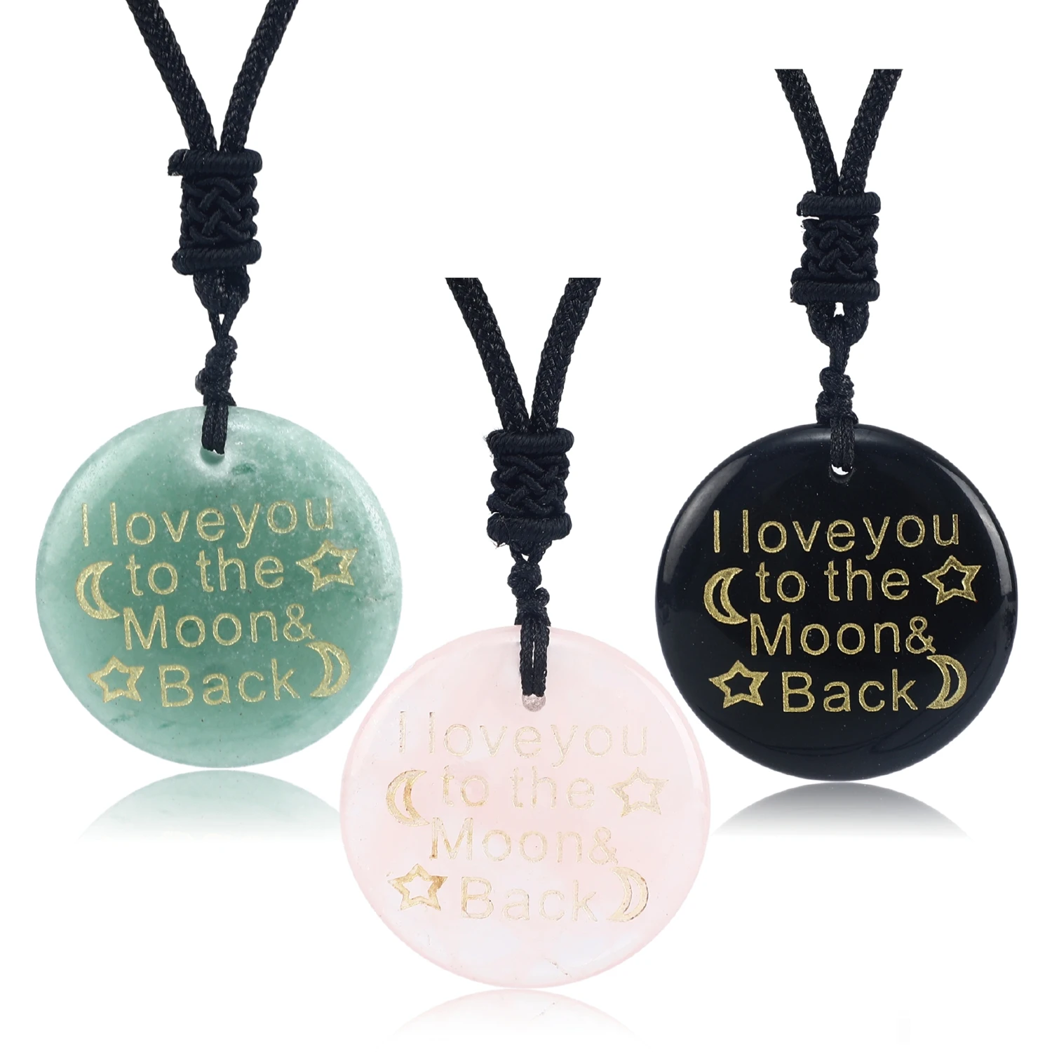 

Natural Crystal Disc Carving I Love You To the Moon Popular English Philosophy of Life Pendant