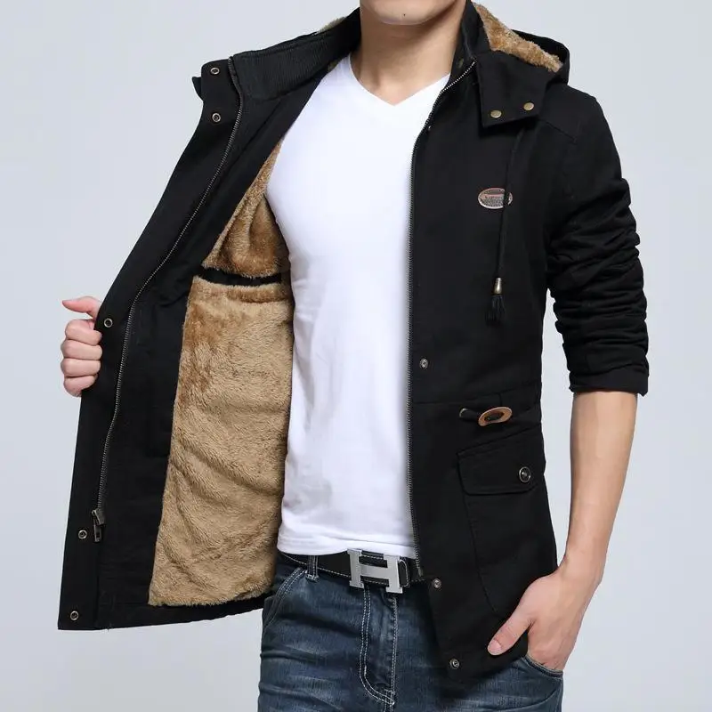 Casual Loose Autumn Winter Men Trench Coat Fashion Hooded Windproof Windbreakers Pockets Zipper Jackets M-5Xl Streetwear