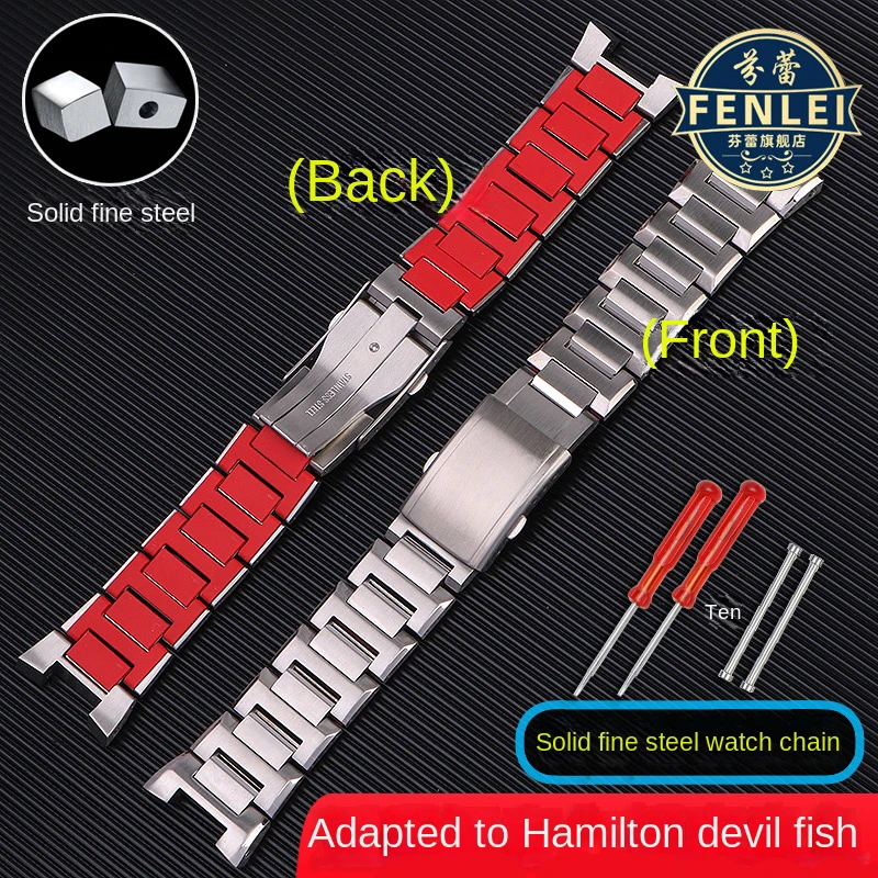 

Stainless steel Bracelet For Hamilton Khaki Navy Devil Fish H78716983 H78716333 Diving Watchbands Men Rubber Watch Strap 26MM