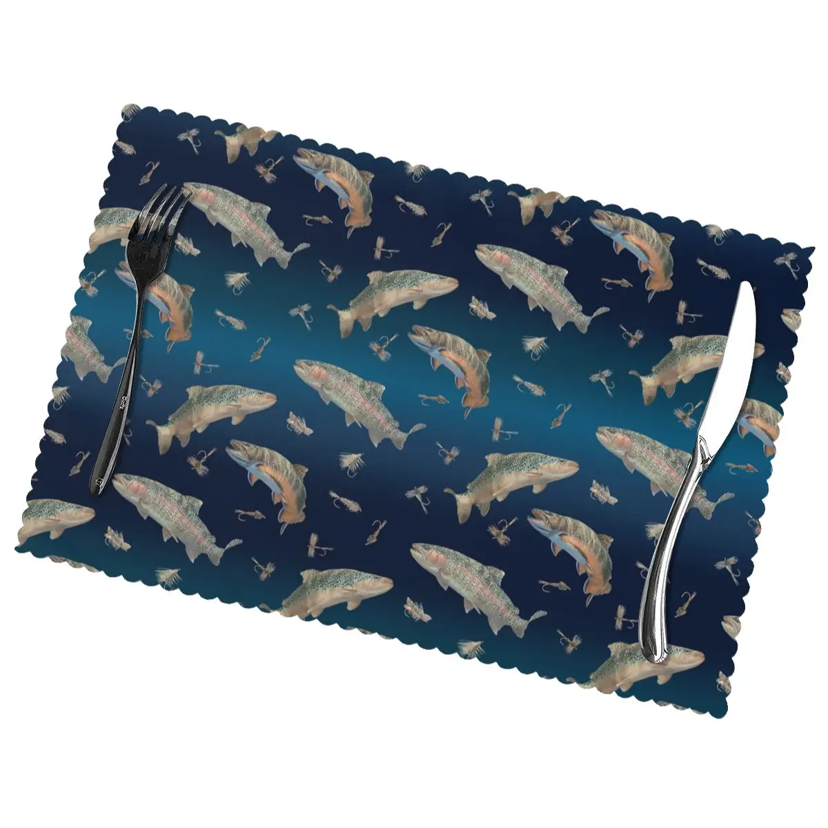 

Fish Swimming Non-Slip Insulation Place Mats for Kitchen Dining Table Washable Placemats Bowl Coaster Cup Mat Set of 6