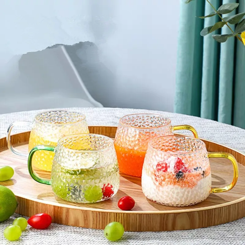

400Ml Thickened Hammered Glass High Resistant Japanese Hammered Glass Mug with Handle
