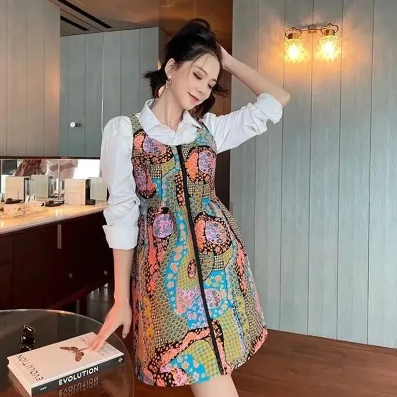 

2022 Summer Tank Top Dress Tide Brand For Women Zipper Waist Ball Gown Dress Fashion Temperament Ladies Print Mini Dress MX22