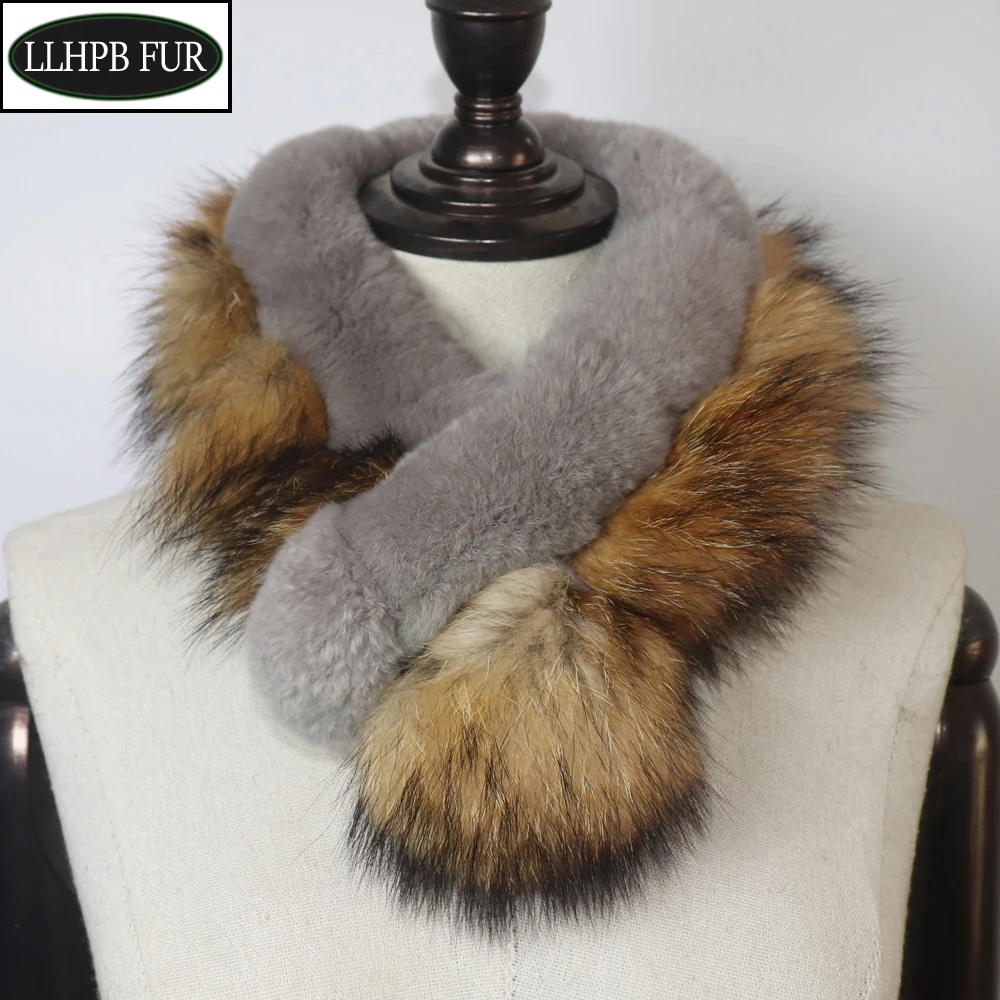 

Hot Sale Women 100% Natural Rex Rabbit Fur Scarves Winter Warm Lady Knitted Real Raccoon Fur Scarf Rex Rabbit Fur Mufflers