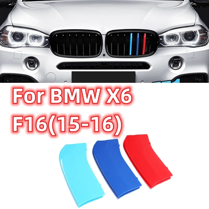 

For BMW X6 Series F16 2015-2016 Car 3D M Styling Front Grille Trim Bumper Cover Strips Stickers External Accessories Decor
