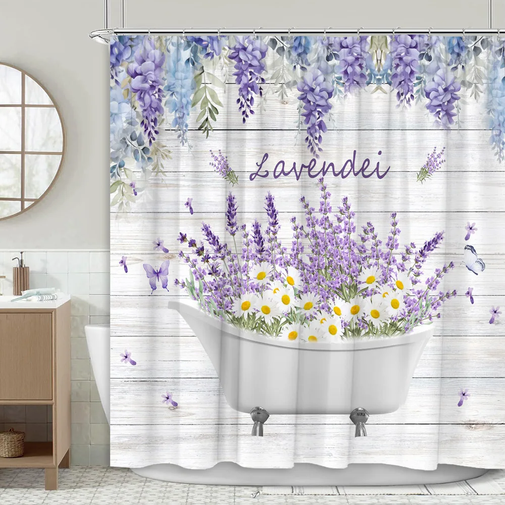 Занавеска для душа с лавандой Простой декоративный штор из полиэстера