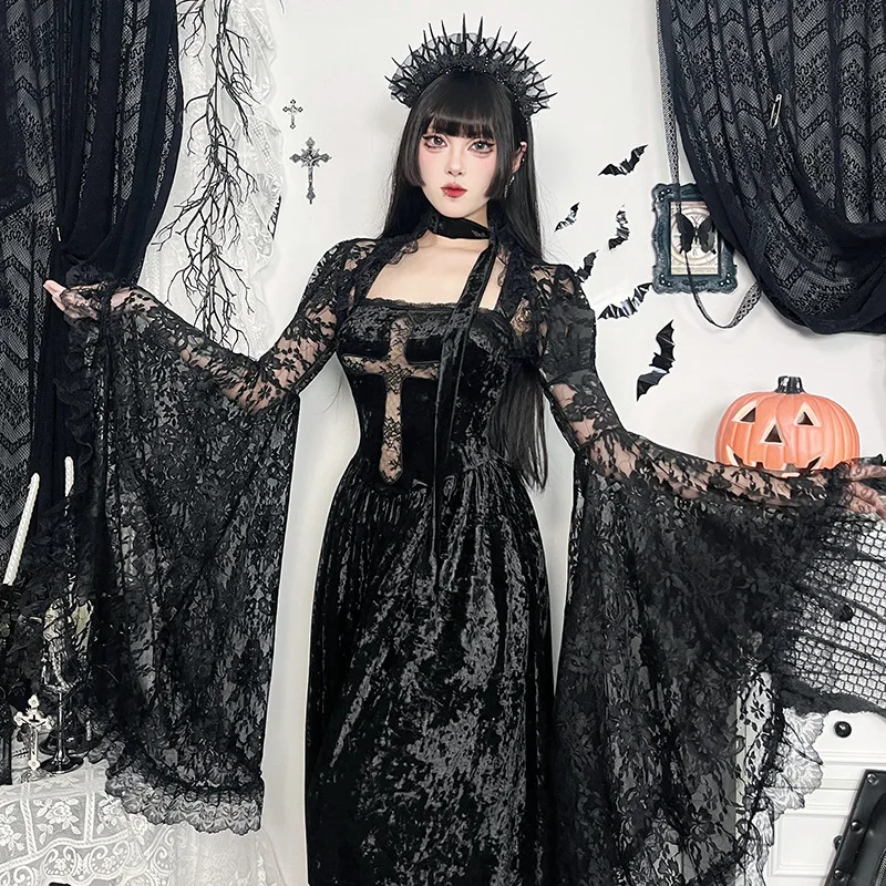 Осенне-весеннее новое стильное темное готическое сексуальное облегающее платье