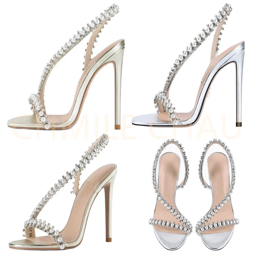 Купи Luxury Designer Women Sandal Stiletto High Heel Crystal Wedding Bridal Shoe Rhinestone Ball Party Elegant Lady Sandal 112-CHC-26 за 3,188 рублей в магазине AliExpress