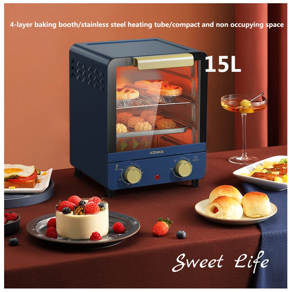 

15L 1000W Oven for household baking bread, vertical small breakfast machine, multifunctional mini electric oven 220V
