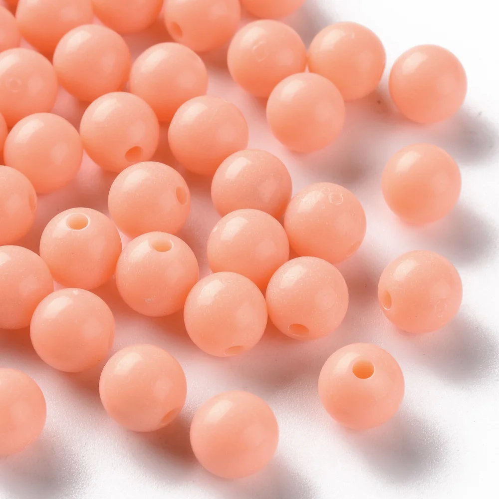

500g Opaque Acrylic Beads Round Light Salmon 8x7mm Hole: 2mm about 1745pcs/500g