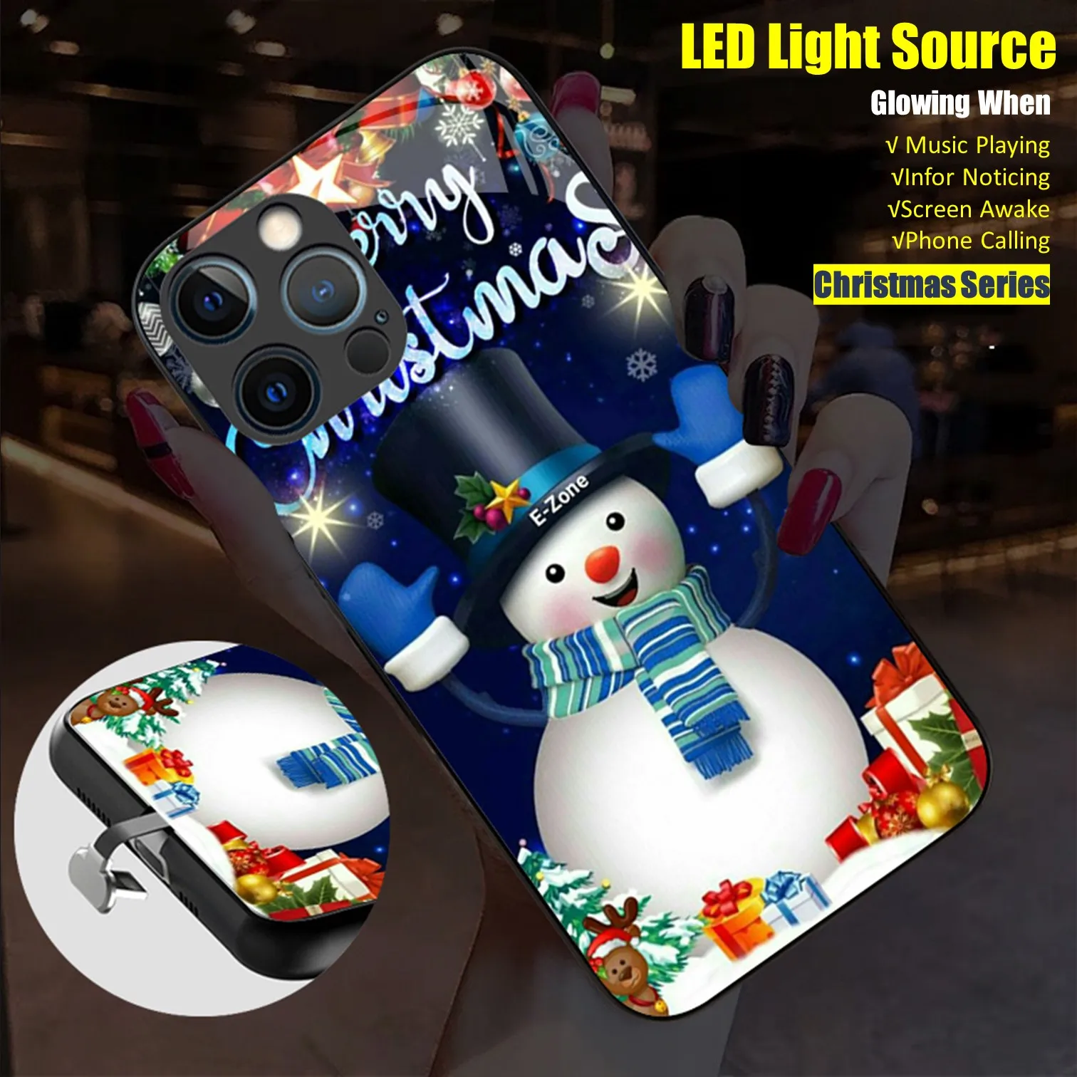 

Christmas Colorful LED Light Glowing Luminous Tempered Glass Phone Case for Huawei P30 P40 P50 P60 Mate 30 40 50 Nova 9 Pro Plus