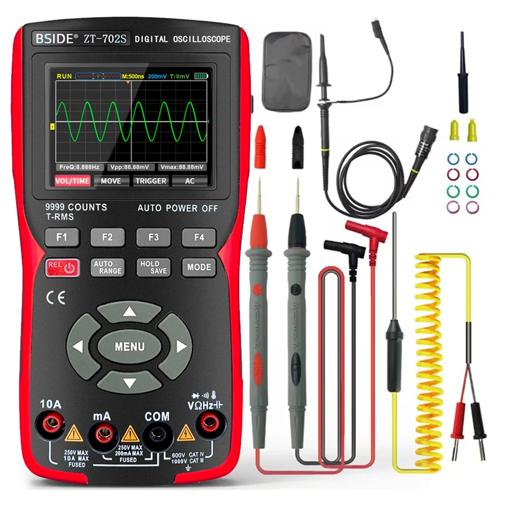 

2 in 1 Oscilloscope Multimeter Digital 48MSa/s Sampling Rate 10Mhz Bandwidth 9999 Counts True RMS IPS Color Display Multimetro