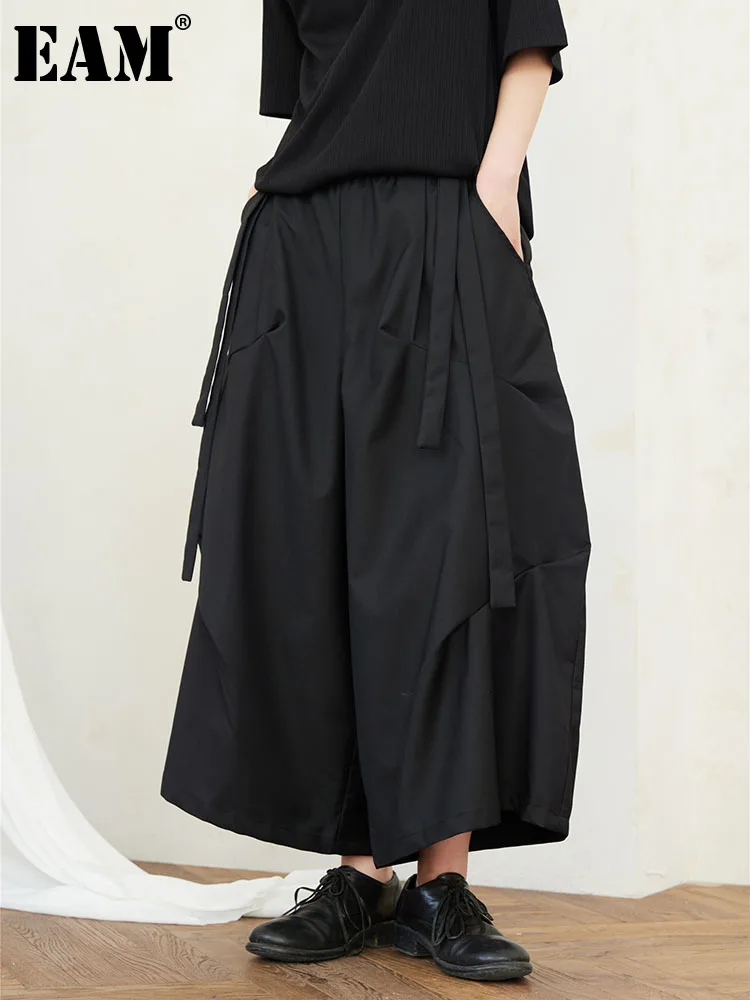 

[EAM] Women Black Pleated Wide Leg Pants High Elastic Waist New Loose Fit Trousers Fashion Tide Spring Autumn 2023 1DF9080