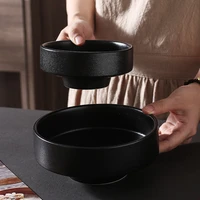 japanese style ceramic tall rice bowl 6 inch black frosted snack dessert salad bowl hotel restaurant tableware kitchen ornaments
