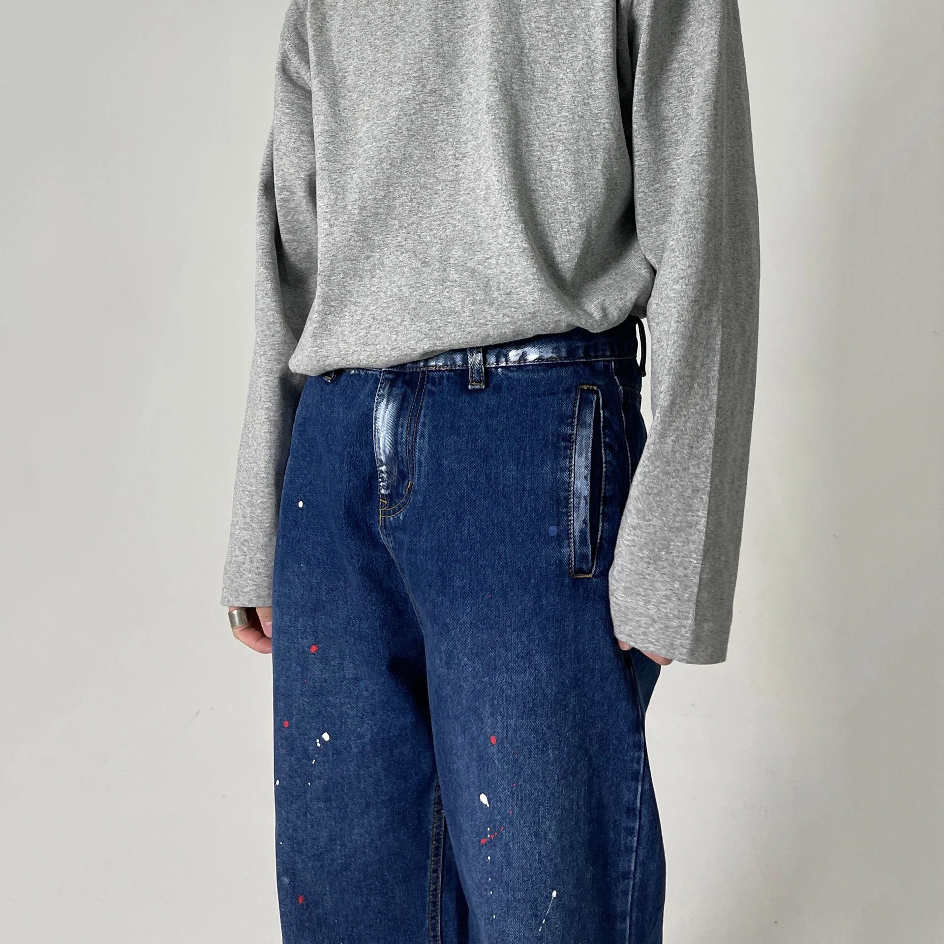 Korean Version of The Trend of Splashing Ink To Make Old Ripped Casual Trousers Men and Women with The Same Style Y2k Pants