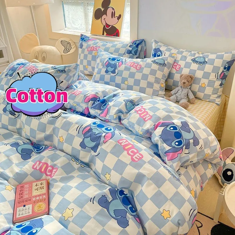 

Disney MrQ Sticth Lotso Daisy Mickey Tigger Anime Cute Cartoon Cotton Bedding Four-piece Set Skin-Friendly Bed Sheet Quilt Cover