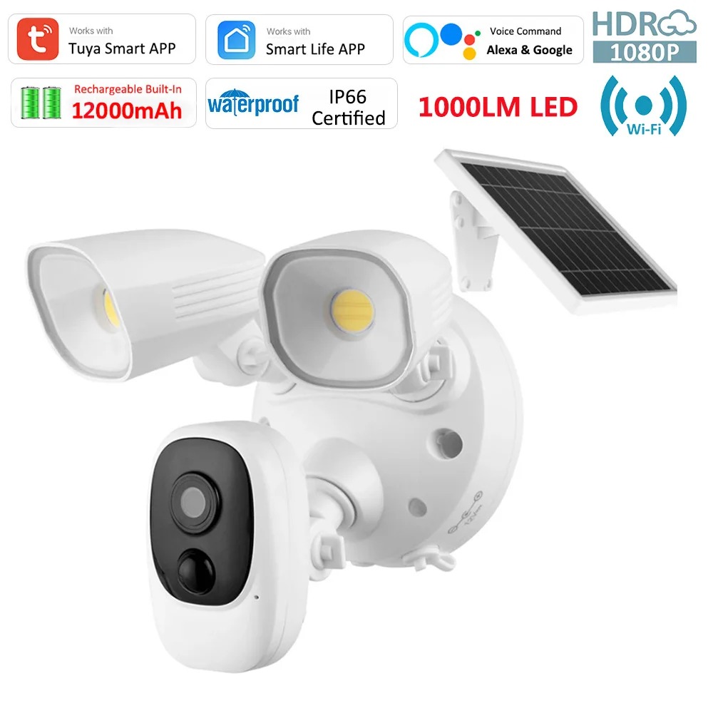 

Tuya 5W Solar Battery Floodlight Security Camera Outdoor 1000LM LED Color Night Vision IP66 Spotlight WiFi Cam With Alexa Google