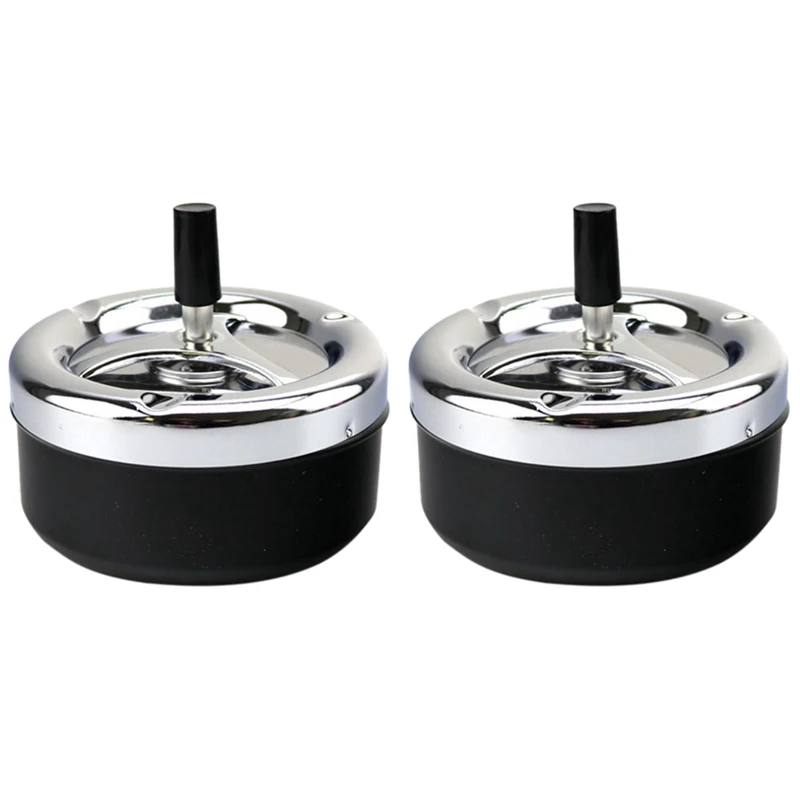 

2X Automatic Cleaning Rotating Ashtray, Stainless Steel Finger Pressure Rotating Ashtray