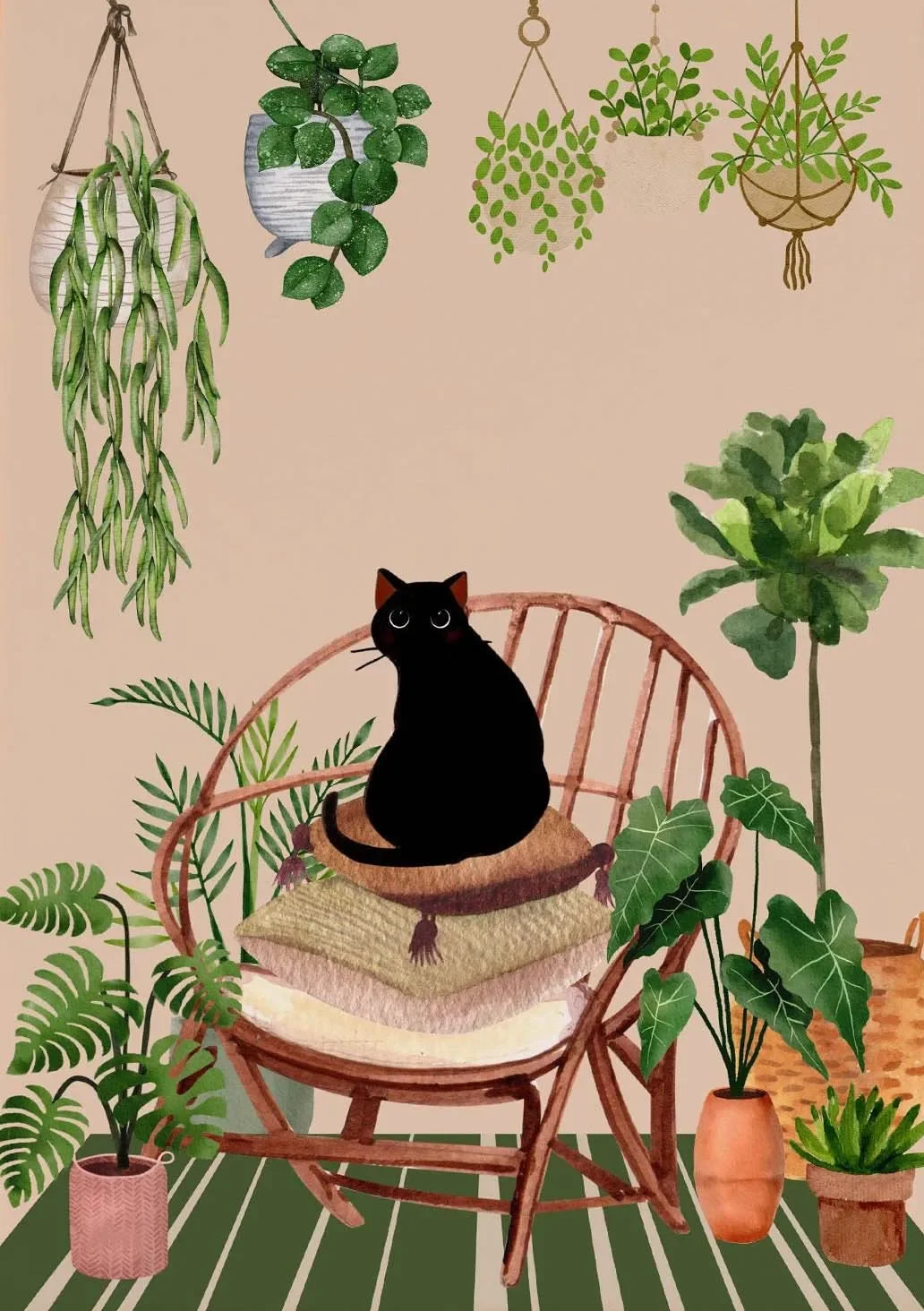 

Современные Абстрактные Зеленые Растения, Настенная Живопись На Холсте С Черным Котом, Декоративный Постер В Стиле Бохо