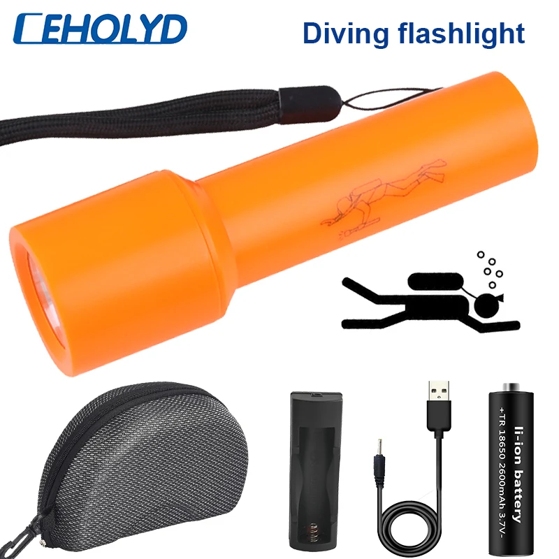 

Ceholyd Diving Led Flashlight XML-T6 Waterproof IPX8 Torch Underwater 10m Aluminum Alloy High Quality Light For 18650