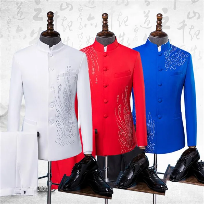 

clothes men Chinese tunic suit designs stage costumes for singers jacket men sequins blazer dance star style dress stand collar