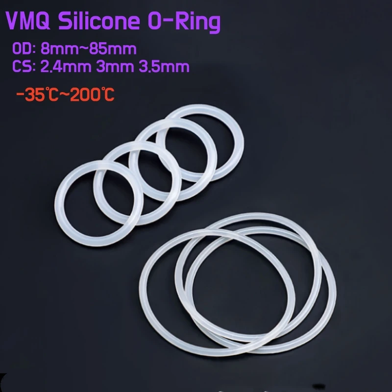 

5 ~ 50 шт. VMQ белое уплотнительное кольцо, толщина прокладки CS 2,4/3/3,5 мм, наружный диаметр 8 ~ 85 мм, термостойкая водонепроницаемая пищевая силиконовая шайба