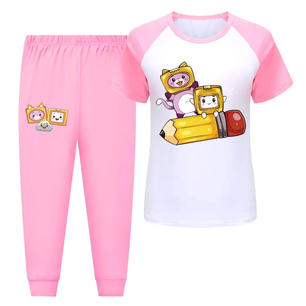 

Пижамный костюм Lankybox, Детская футболка с коротким рукавом и брюки, модная детская одежда для девочек и мальчиков, спортивный костюм, комплек...