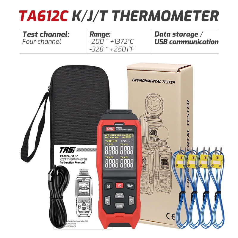 Фото Термометр K/J C/F, измерительный прибор TASI TA612A TA612B TA612C, контактный цифровой термопарный измеритель температуры №4