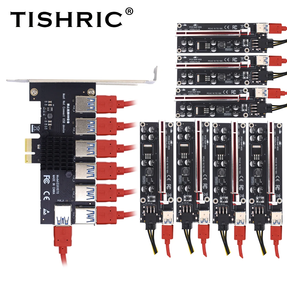 

TISHRIC PCI Express Multiplier PCIE 1 To 4/7 Port USB3.0 Extender PCI express x16 Riser 009s Plus 010 For Bitcoin Miner Mining