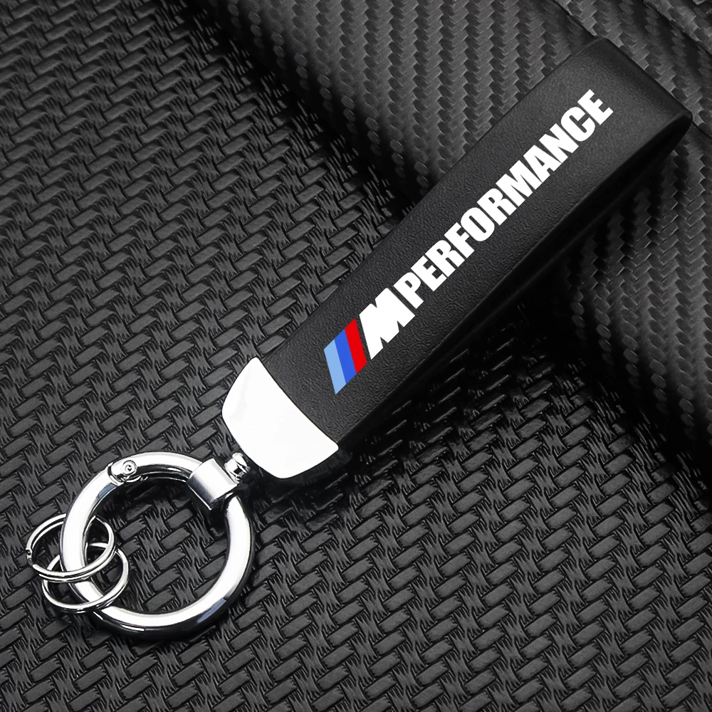 

Racing Leather Belt Car Keychain Alloy keyRings Exquisite Printed key Pendant for BMW M Performance X1 X3 X5 X6 E46 E90 E36 E60