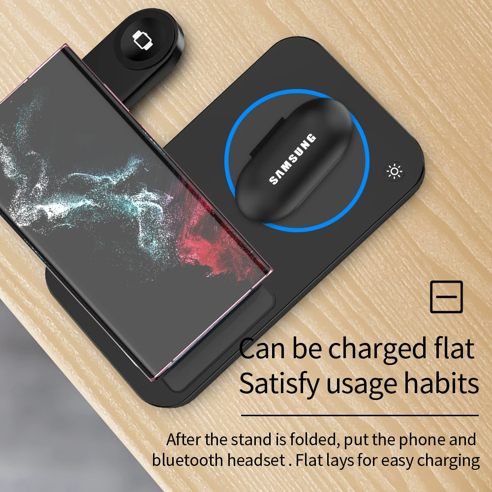 4 in 1 Wireless Charging Station For iPhone 13Pro Max For Samsung S22 Foldable 15W Charger Dock for Airpods Pro Galaxy Watch 4/3