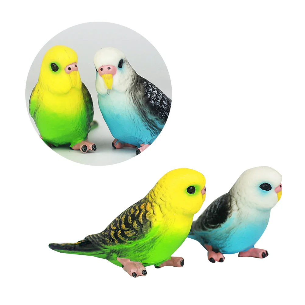 

2 Pcs Artificial Bird Small Parrot Model Simulation Fluffy Stuffed Animals Ornament Decor Mini Figure