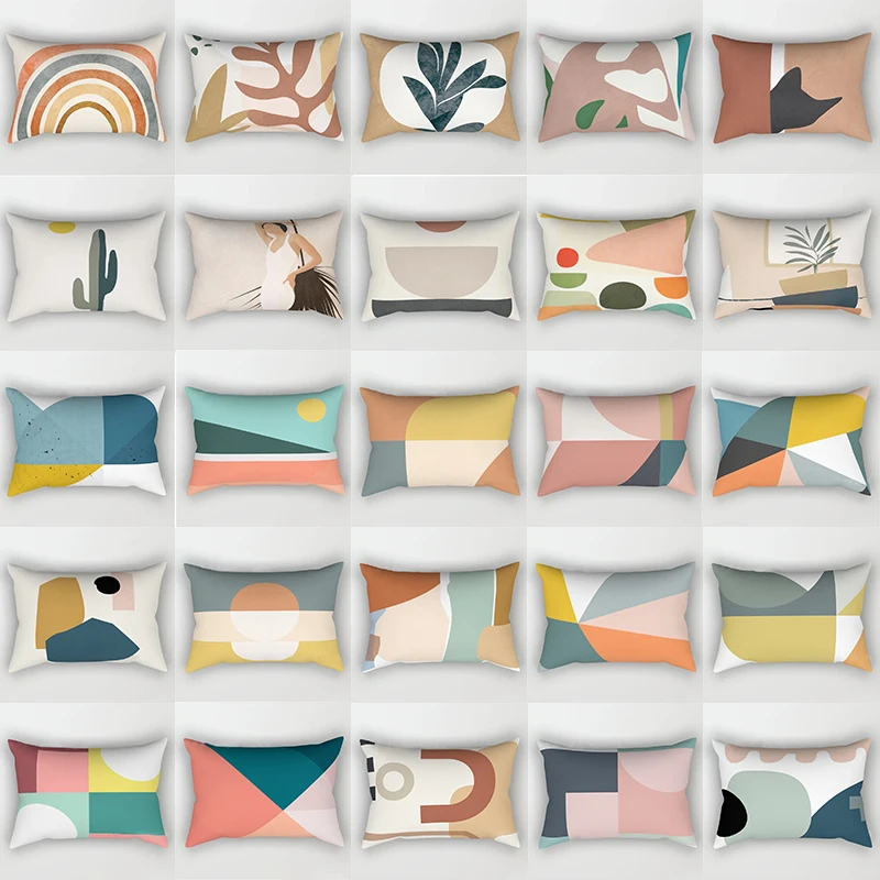 

30x50cm Rainbow Geometric Abstract Polyester Pillowcase Nordic Leaves Plant Cushion Cover Stripe Patchwork Pillowslip Home Decor