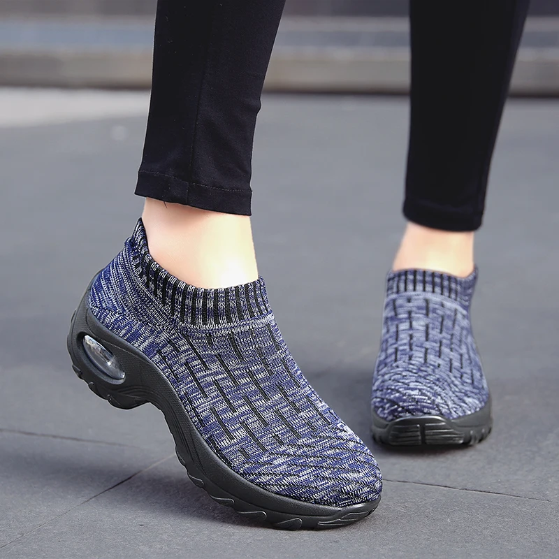 Sneakers Ladies Walking Shoes Casual Wedge Heels Fashion Rocking Shoes Air Cushion Tennis Soft Sole Socks Shoes