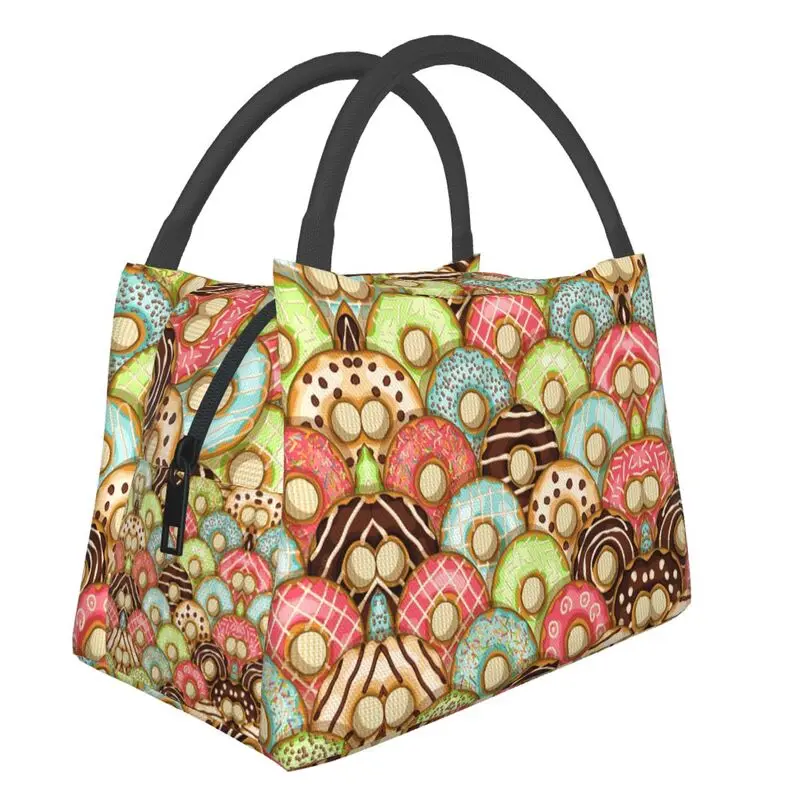 

Sweet Donuts In Glaze Insulated Lunch Bags for Camping Travel Doughnuts Portable Cooler Thermal Bento Box Women