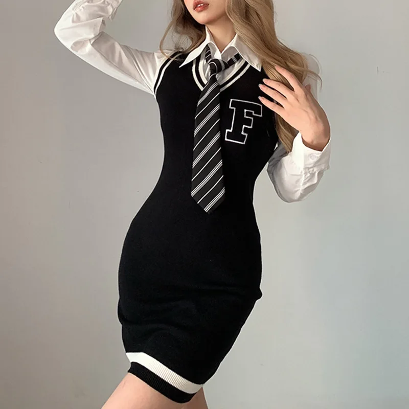 

Chunky Dunky Skirt Preppy Letter Knit Tank Top Dress
