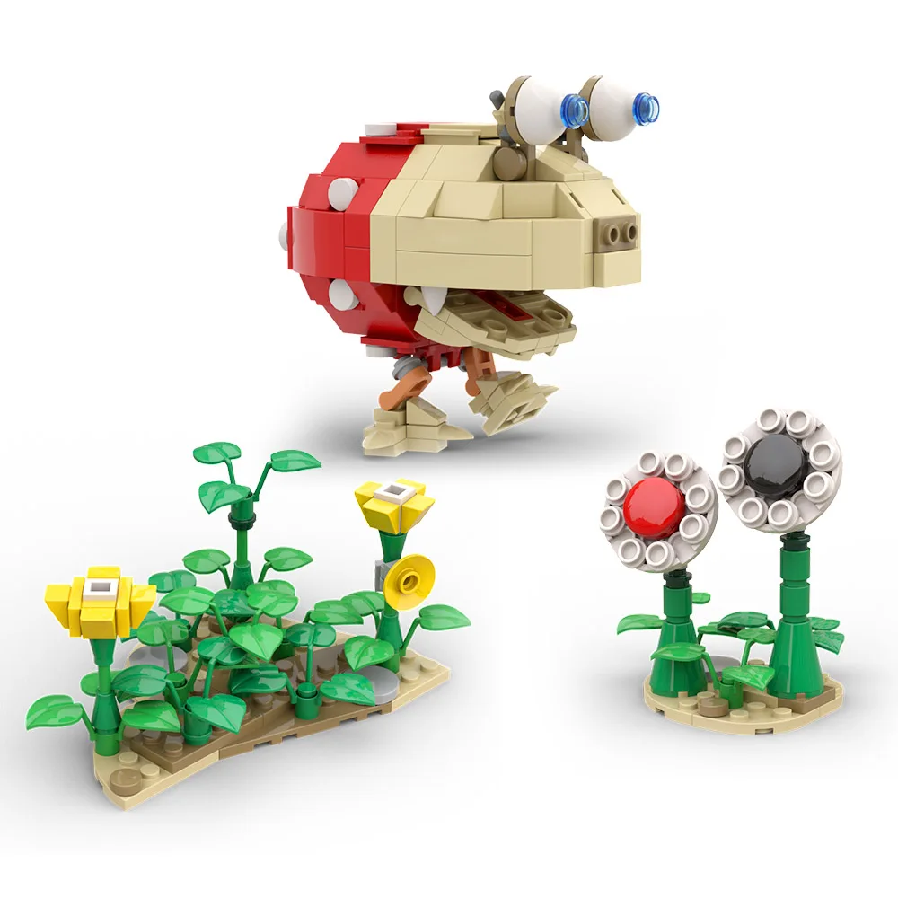 

MOC Adventure Games Pikmin Red Spotty Bulborb Building Block Kit Olimar S.S. Dolphin Delivery Ship Rocket Brick Model Toy Gift