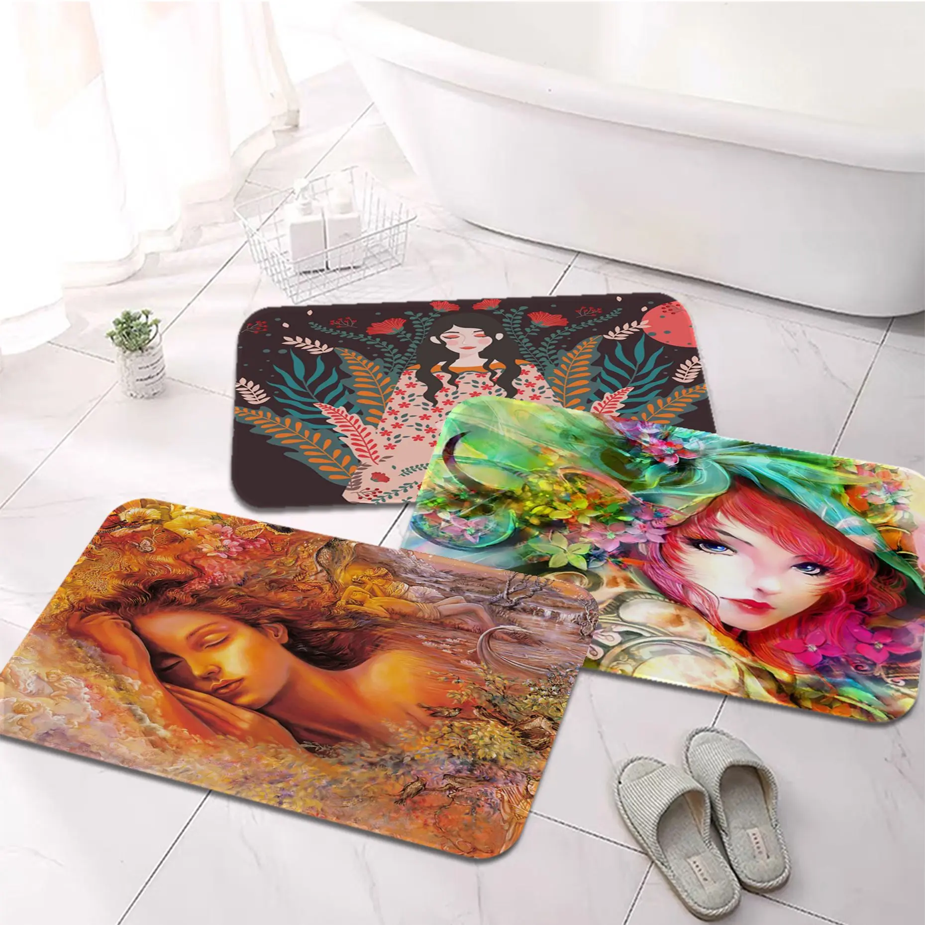 

Vintage Abstract Girl Hair Flower Women Floor Carpet Washable Non-Slip Living Room Sofa Chairs Area Mat Kitchen Welcome Rug