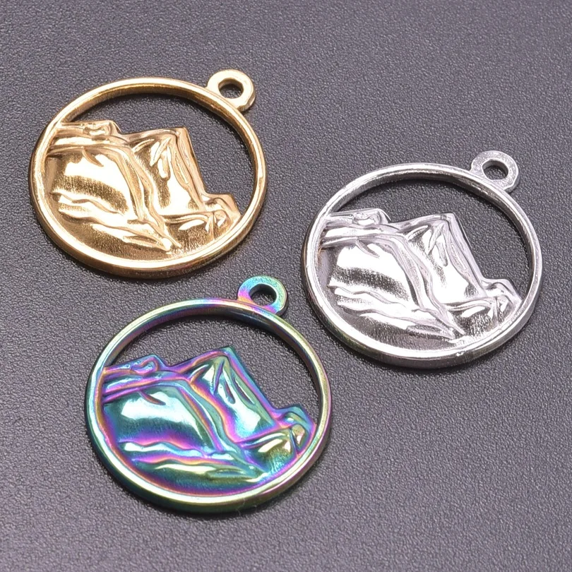 

WZNB 5Pcs Move Mountain Charms for Jewelry Making Stainless Steel Round Pendant Diy Gift Earring Necklace Accessories Supplies