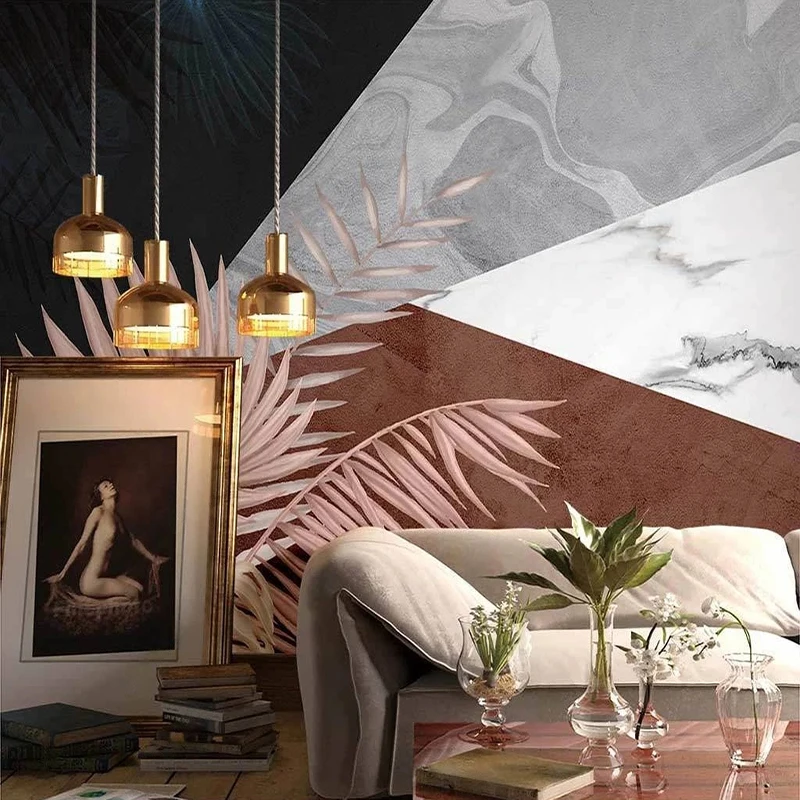 

Custom 3D Wallpaper Nordic Ins Hand-painted Retro Tropical Plants Jungle Geometric Mural Art Living Room Bedroom Background Wall