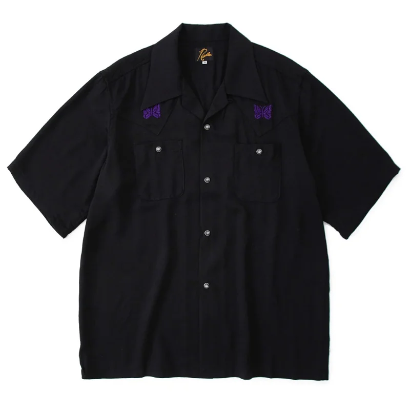 

Luxury Brand high quality Black Track Men Women Needles Shorts Purple Embroidered Butterfly AWGE Breeches Button Pockets