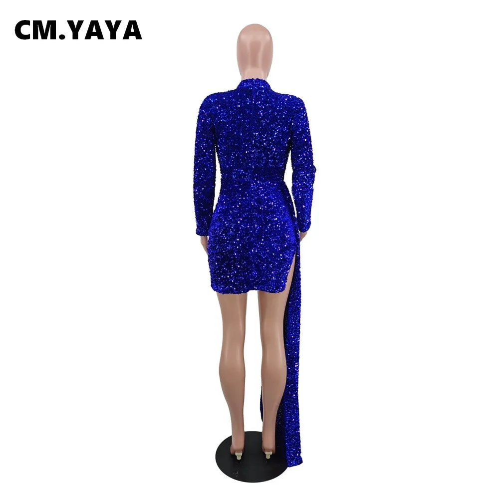 Женское платье-миди с длинным рукавом разрезом и блестками | Женская одежда