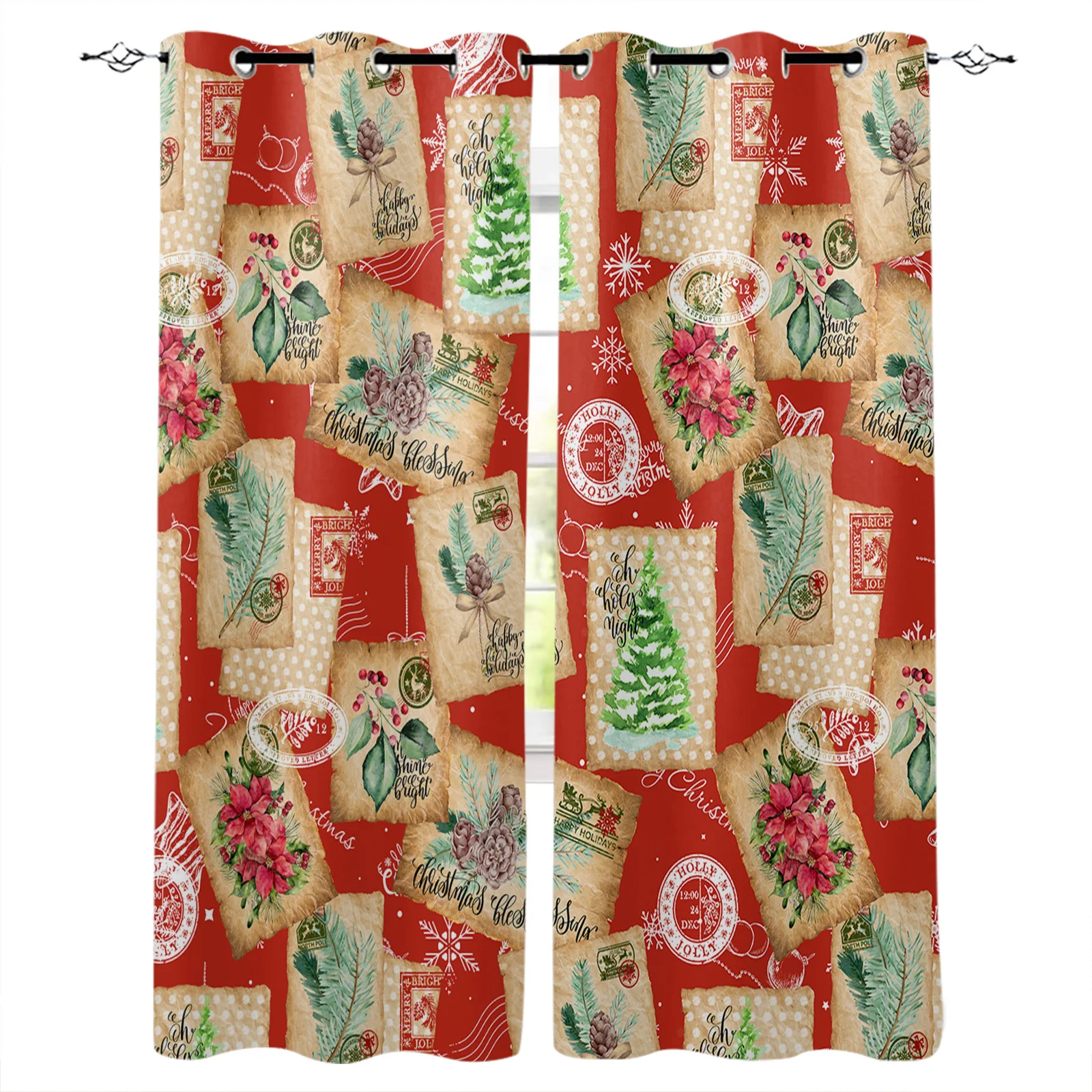 

Рождественские шторы-конверты в стиле ретро, шторы для комнаты, шторы с большим окном, для ванной, кухни, домашний декор, шторы для детской комнаты